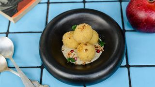 Elarji Balls with Kutchmachi and Satsivi Sauce