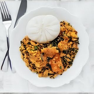 Pounded Yam (2 wraps)with Any Soup Of Choice and 2 pieces of Chicken In Stew