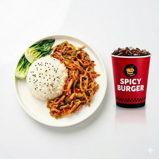 Menú Arroz Con Curry + Carne De Ternera Con Tomate