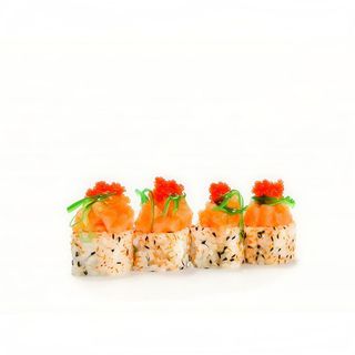 Roll de tartar salmón, yuzu, wakame y tobiko rojo (4 uds.)