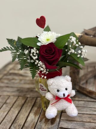 Bouquet com 1 Rosa e Peluche Pequeno