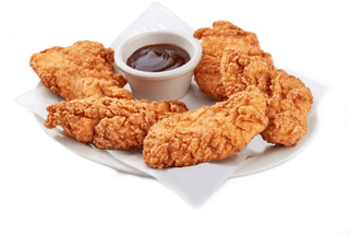 Meniu crispy strips picant + cartofi si sos la alegere