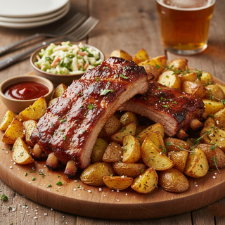 Coastă de purcel cu cartofi (2 persoane)