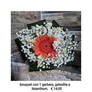Bouquet 1 gerbera, gelsofila e lisianthum 
