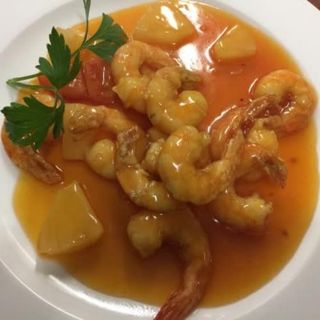 Gambas agridulces (salsa aparte)