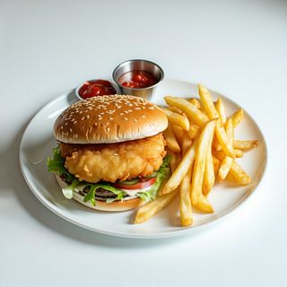Battered fillet burger & chips