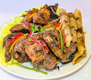 Deep fried chicken + chapati + chips