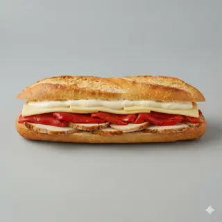 Bocata de Pechuga de Pollo, Queso, Pimiento Piquillo y Mahonesa