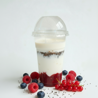 Yogur con topping de frutos rojos