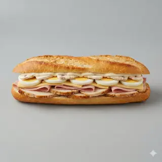 Bocata de Pechuga de Pollo, QUeso, Huevo Duro, Champiñones y Mahonesa