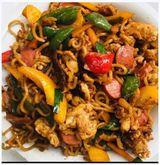 Lakrim Suya Noodles With One Sausage And 2 Eggs