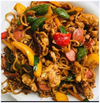 Lakrim Suya Noodles With One Sausage And 2 Eggs