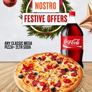 Any Classic mega pizza +2ltr soda