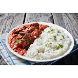 White Rice & Ofada Stew with Peppered Ponmo and Egg
