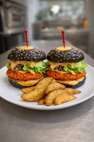 Duo mini burger de pui cu cartofi wedges si bautura  850g