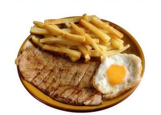 Bistec de ternera + patatas + 1 huevo