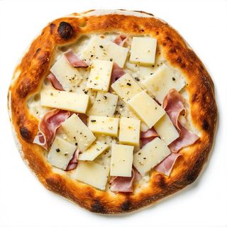 Pizza bianca patate prosciutto cotto e mozzarella