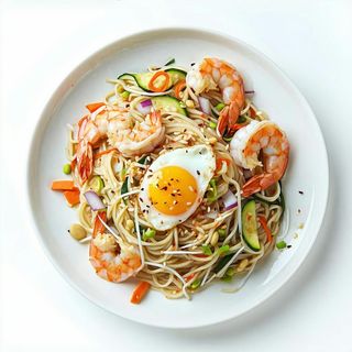 Spaghetti di riso con gamberi