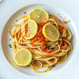Spaghetti Garofalo gluten free con bottarga di muggine a scaglie e limone