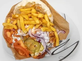 Kebab w bułce z frytkami