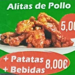 Alitas de pollo + 2 durum + patatas fritas + Coca Cola 1.25 lt.
