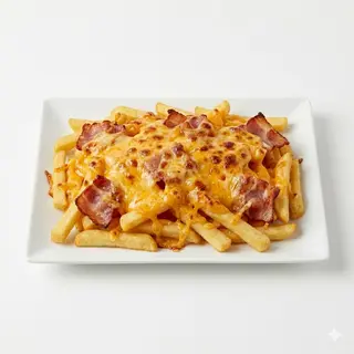 Patatas fritas con beicon y queso cheddar gratinado