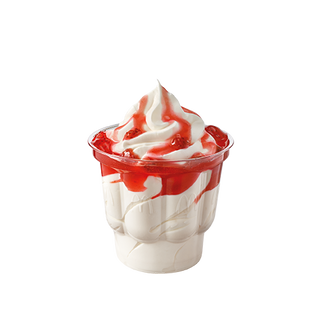 Lody o smaku waniliowym z polewą truskawkową 