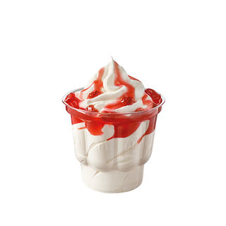 Lody o smaku waniliowym z polewą truskawkową 