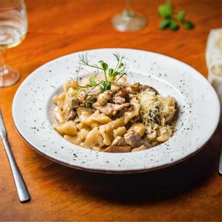 Domaći trganci sa svinjskim fileom i vrganjima