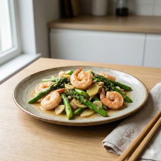 Gamberi con asparagi