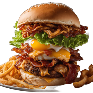 Hamburguesa grotesca con patatas