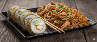 Crunchy Poulet Sushi (7pcs) & Nouilles Poulet