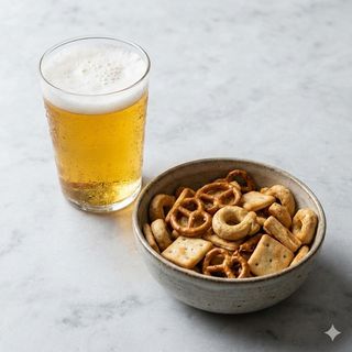 Aperitivo con birra piu 100 g di salatini
