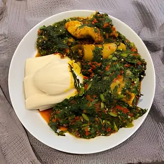 Pounded Yam with Preferred Soup and Goat Meat