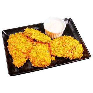 Пилешки филенца с корнфлейкс и чеснов сос