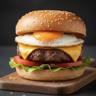 Hamburguesa de doble carne de vacuno 100% con queso y huevo