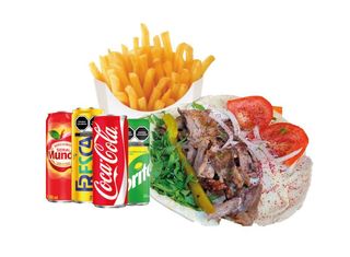minu shawerma ternera casero con patatas refresco 