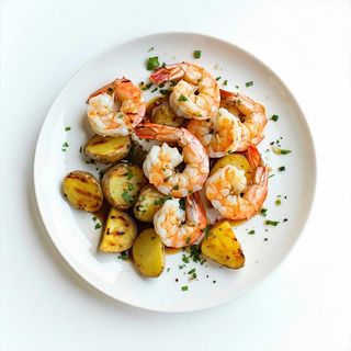 Gamberi con patate alla piastra