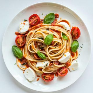 Linguine pomodorino, basilico, alici e bufala