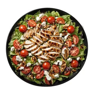 Insalata pollo grigliato, stracciatella , pachino, noci e glassa di aceto