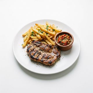 Свинска пържола врат с разядка и пържени картофи