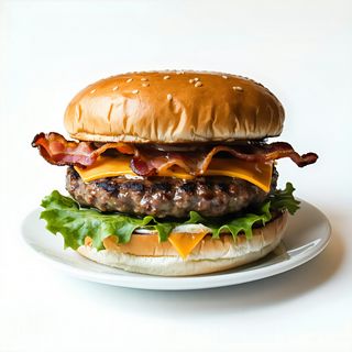 Burger de vită cu brânză cedar, bacon și salată