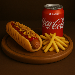 Американський Хот-дог «Українська сосиска» та фрі з Кока-Колою 