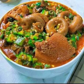 Tasty okra soup cooked with chicken 