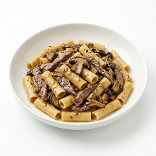 Rigatoni con straccetti di manzo & funghi