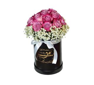 Lila ruže i gipsofila u kutiji (RUK 030)