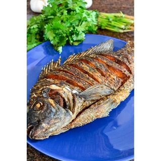Whole Tilapia Dry Fried with Chips and Greens
