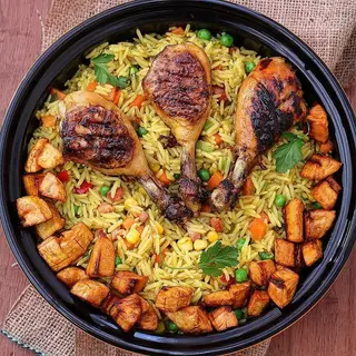 Fried Rice, Plantain and Chicken