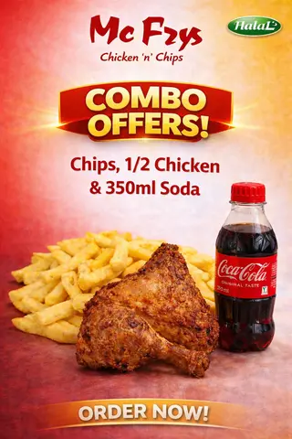 Half Chicken + Chips + 350ml Soda