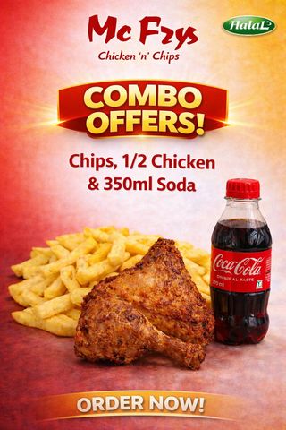 Half Chicken + Chips + 350ml Soda